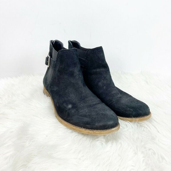 Franco Sarto 7.5 M Womens Black Suede Ketty Chelsea Buckle Ankle Booties - Picture 1 of 6